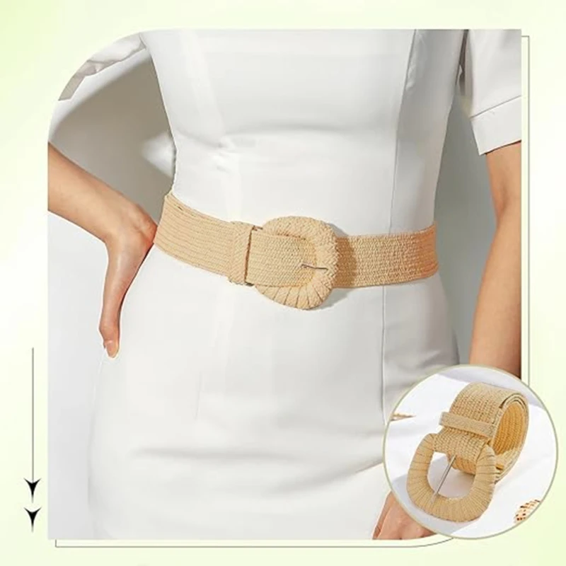 Bohemian Wide Elastic Waist Belt Fashion Women PP Straw Belt Braided Waistbelt Summer Casual Cloth Waistbelt Apparel Accessories