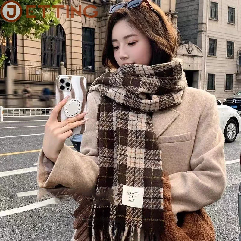 Autumn And Winter New Fashion Plaid Scarf Retro Tassel Scarves For Women Autumn And Winter Warm Extended Versatile Large Scarf