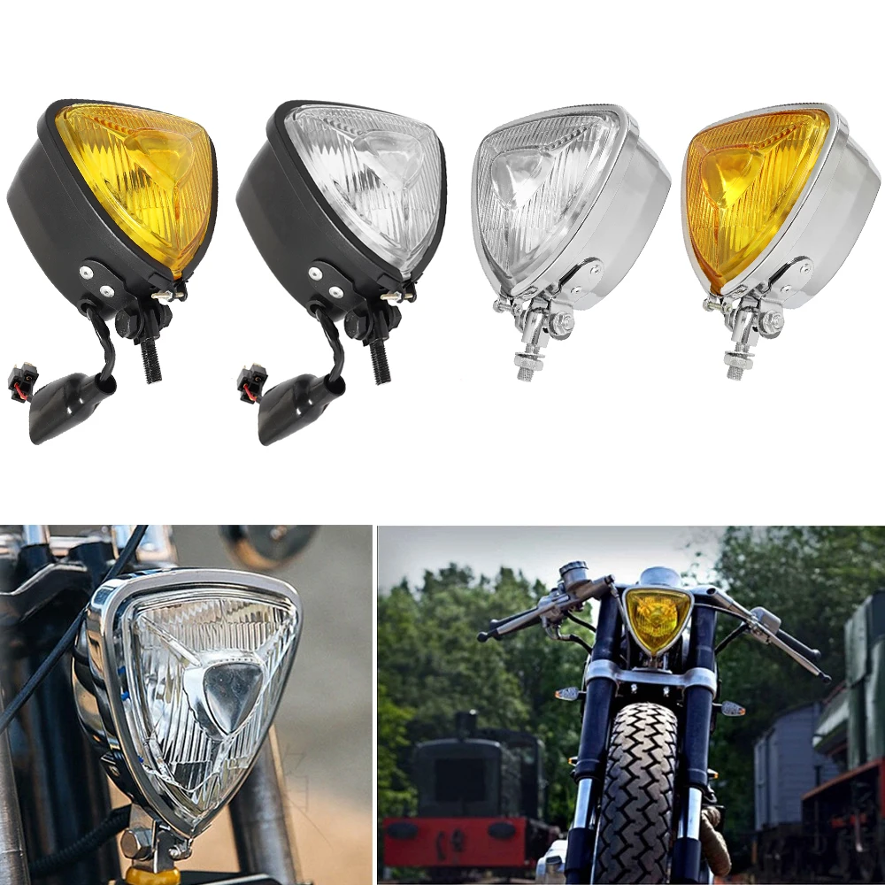 for Harley Honda Chopper Cruisers Bobber Custom Motorcycle Universal HeadLight Retro Triangle Headlamp