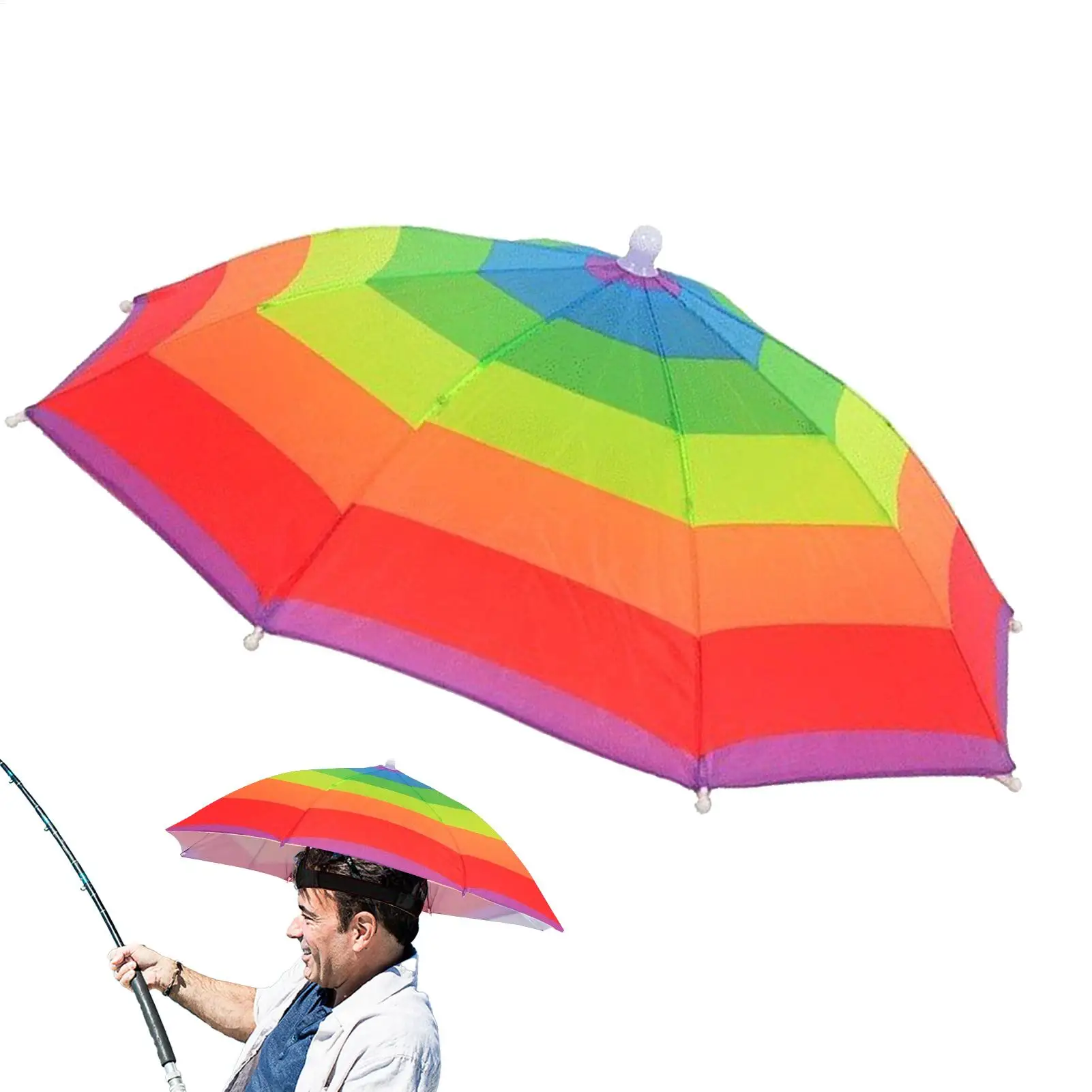 Fishing Umbrella Hat Sun-Rain Umbrella Hat Adjustable Sun Protection Umbrella Hat 52CM Adult And Child Folding Hat With Band