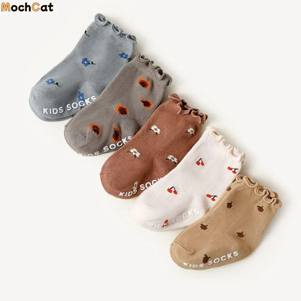 

5Pairs Kawaii Flower Baby Cotton Socks Pleated Breathable Toddle Short Tube Socks Autumn Spring Cute Kids Cartoon Socks Newborn