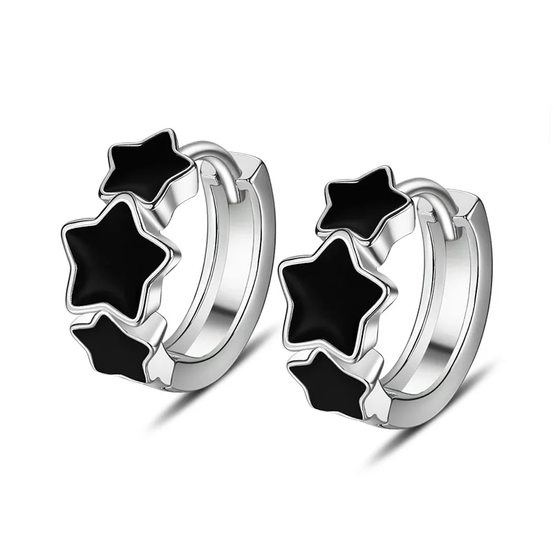 KOFSAC 2022 New Trendy 925 Sterling Silver Hoop Earrings Female Jewelry Glamorous Chic Black Star Earring Women Birthday Present