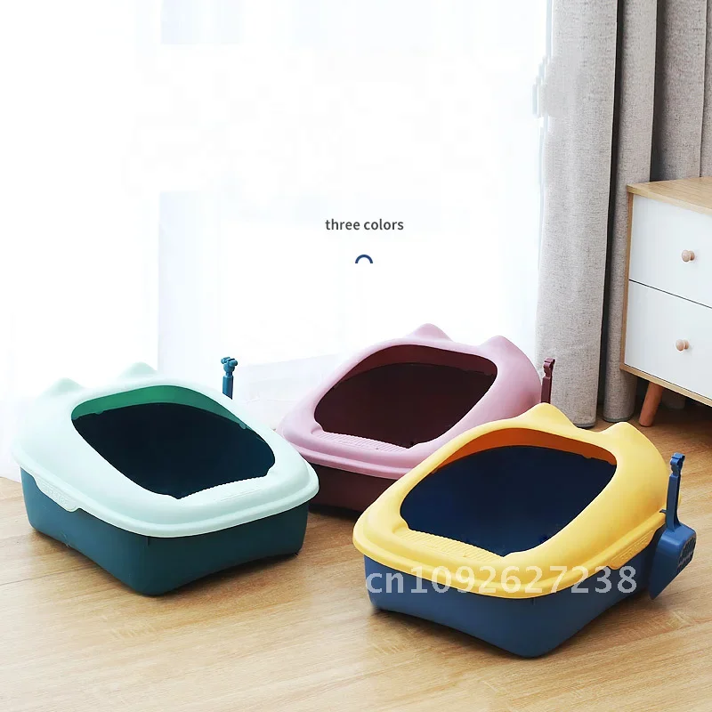 Semi-enclosed cat litter box cat toilet pet supplies high border anti-splash cat litter box large cat litter shovel