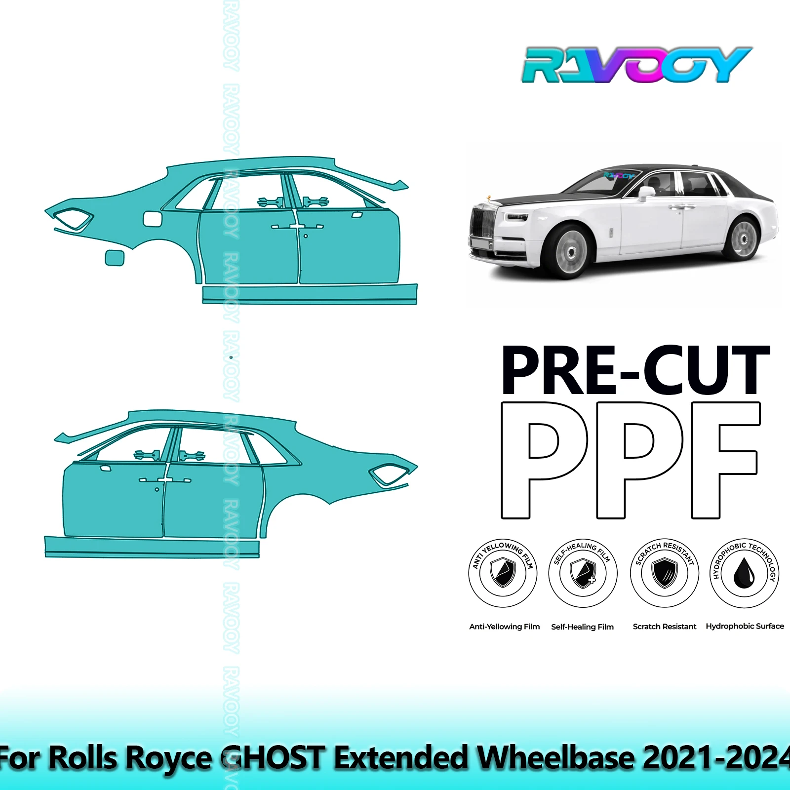 

For Rolls Royce GHOST Extended Wheelbase 2021-2024 8.5mil Pre-Cut PPF Door & A/B Pillar Kit TPU Paint Protection Film Set