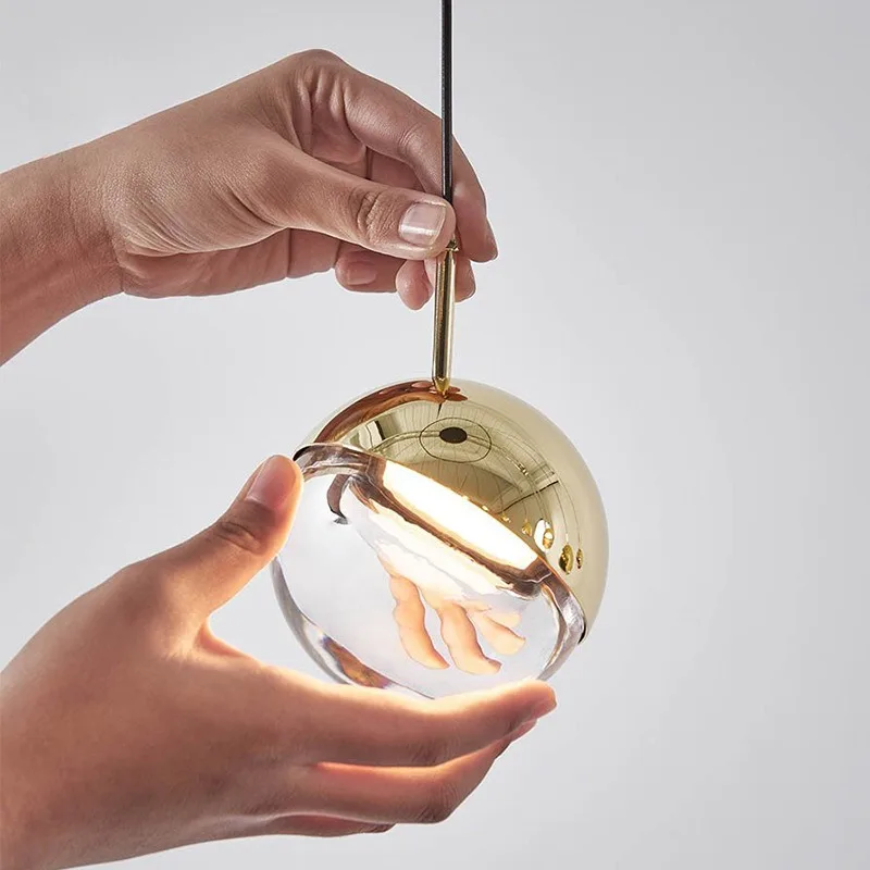 Modern Minimalist Glass Ball Pendant Light Restaurant Bar Counter Coffee Shop Bedroom Bedside Designer Single Head Hanging Lamps