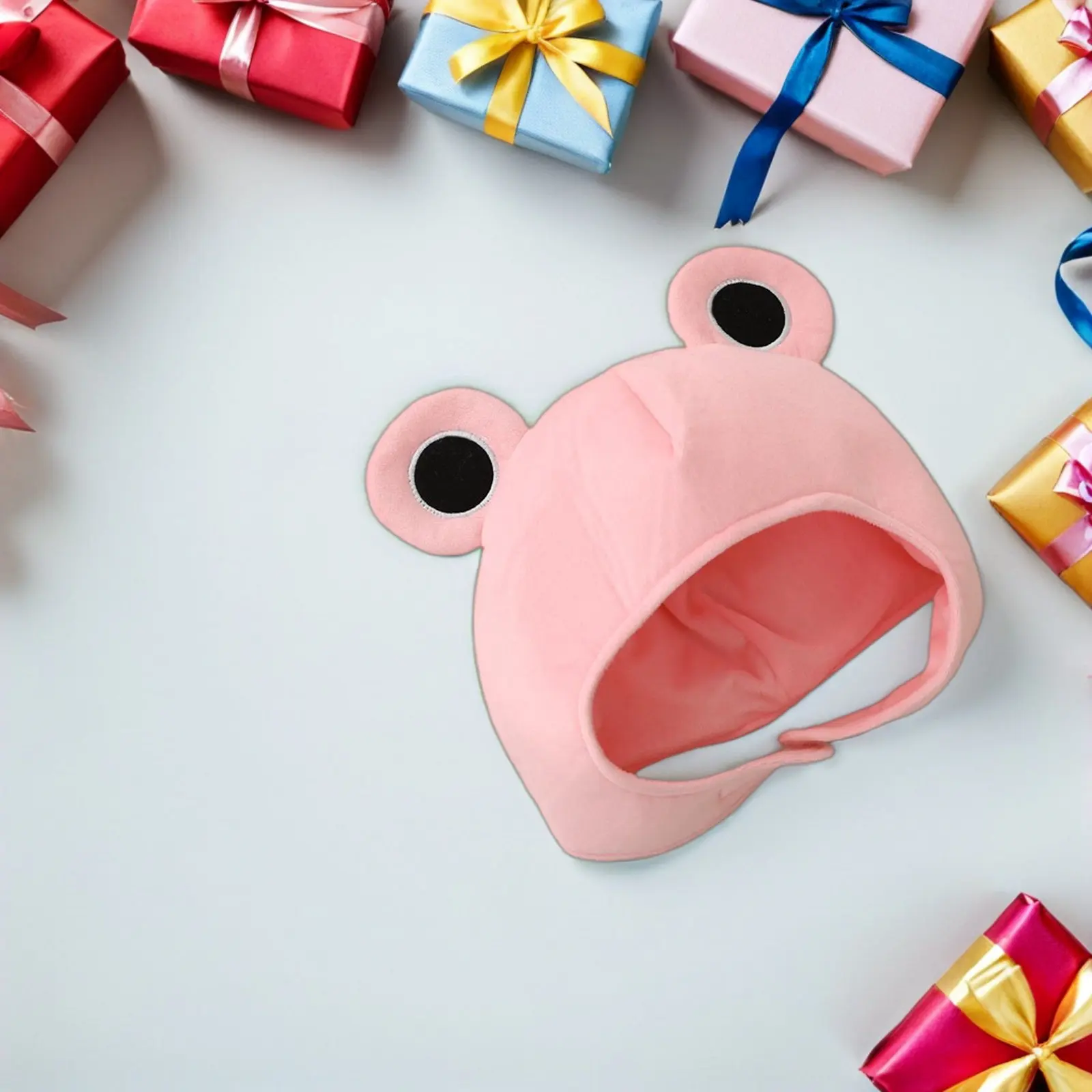 Lindo gorro de rana con orejas de dibujos animados, disfraz de animal suave, accesorio para la cabeza, fiesta de Navidad, cosplay, cumpleaños, regalo rosa, 14.93x12.58x0.39in