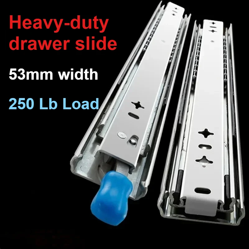 1 Pair 53mm Heavy Duty Drawer Slide With Lock-In And Lock-Out ,10-60in 3-Fold Guide Rail ,256LBS Full Extension Ball Bearing