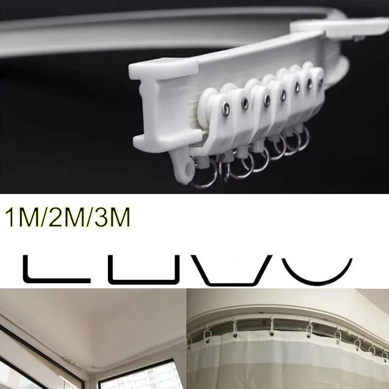 1/3/4/5/6M Flexible Ceiling Mounted Curtain Track Rail Straight Slide Windows Plastic Bendable Home Window Decor Accessories C2