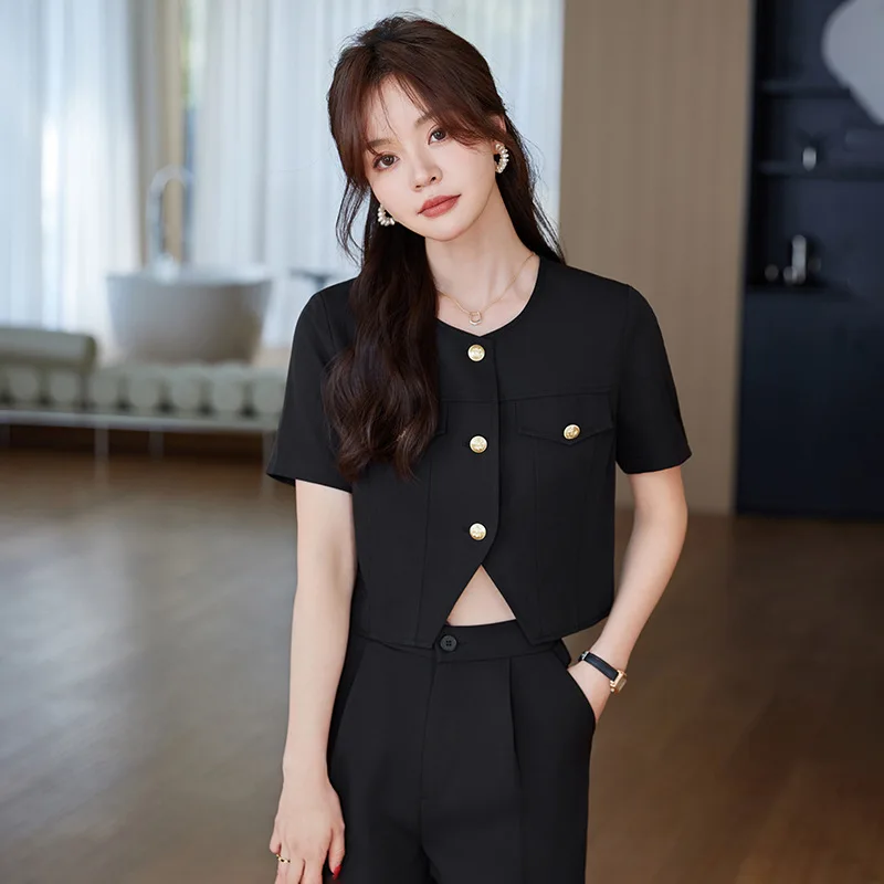 Blue Short-Sleeved Suit Women2024New Summer Thin Short Casual Women's Suit Top