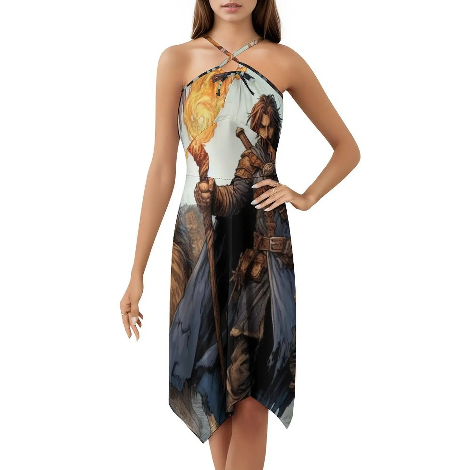 رجل الكهف الأزهار سموك فستان للنساء الربيع الصيف فستان كاجوال للحزب كهف الأسود النار معالج مساء فستان المرأة #5