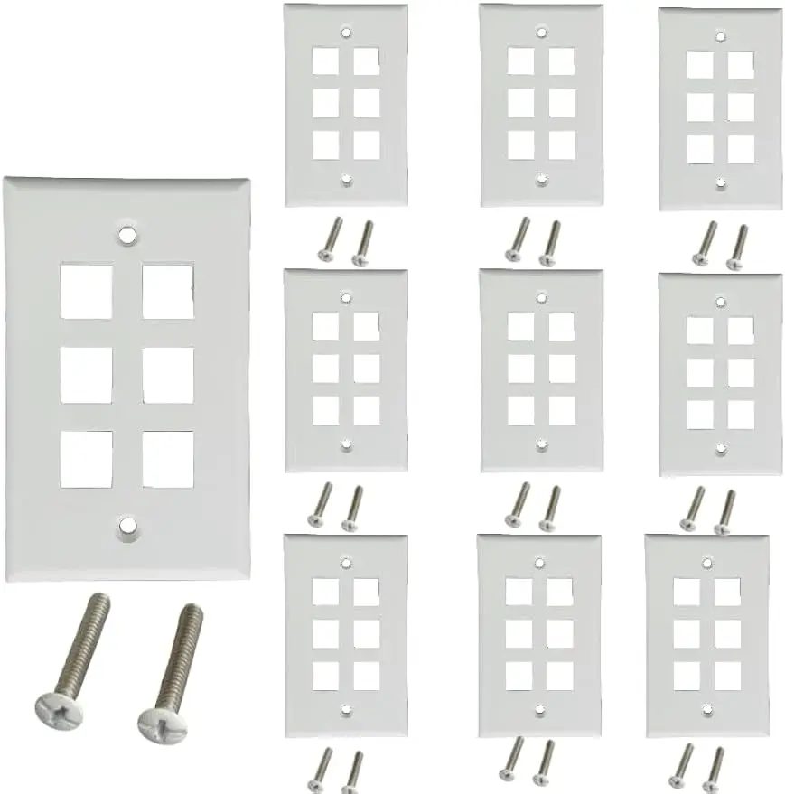 6 Port Keystone Wall Plate (10-Pack), Single Gang Wall Plates for RJ45 Keystone Jack and Modular Inserts, White