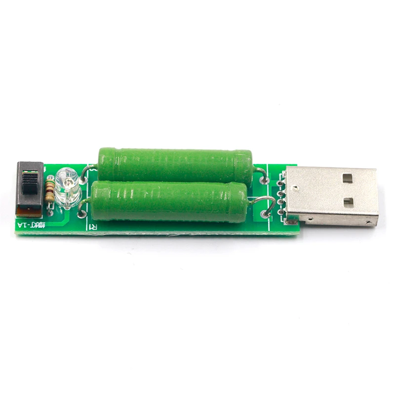 Resistor de carga mini descarga usb 2a/1a com interruptor 1a led verde, 2a led vermelho