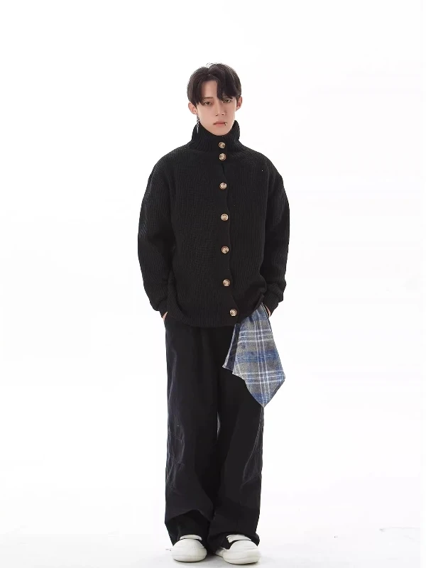 

Retro American Button Cardigan Sweater Loose Lazy Aosphere High Ne Knitted Coat Men Women Autumn Winter Warm Soft Fabric