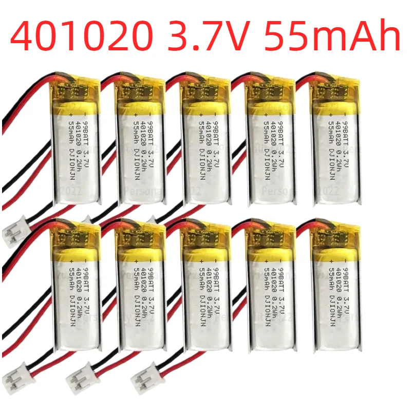 

3.7V 55mAh 401020 Lipo Battery with PH 2.0mm 2P Connector for Wireless Bluetooth Headset Recording Pen Rechargeable Lithium Ion