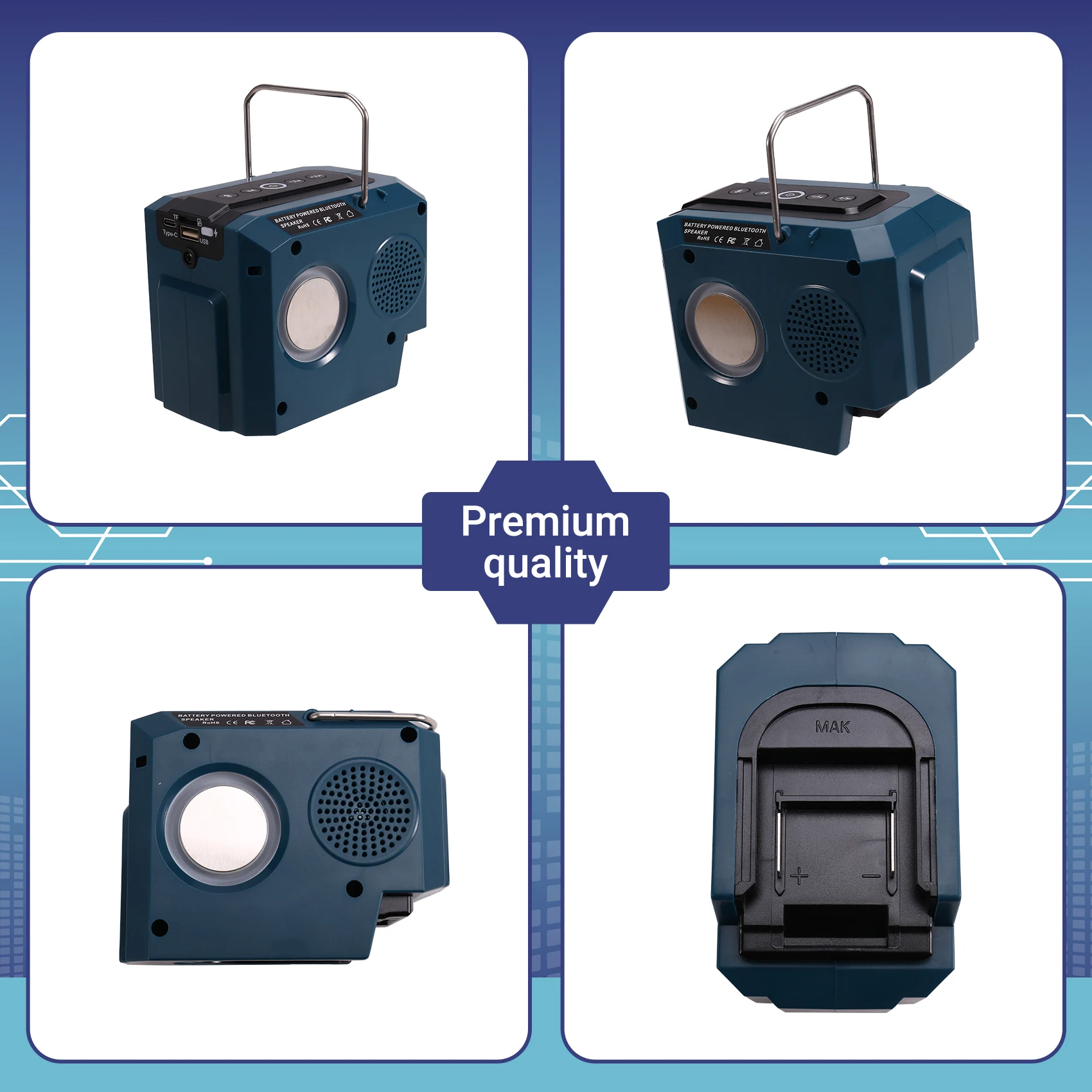 

Портативная беспроводная Bluetooth-колонка со стабильной производительностью для аккумуляторов 18В, с портами USB, Type-C и TF для кемпинга