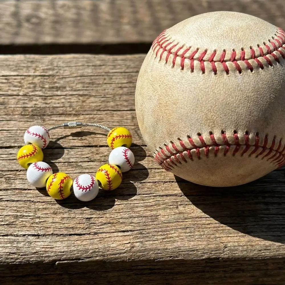 Wooden Baseball Bag Charm Decorative Bracelet Keychain Sports Ball Keychain Basketball Themed Football Key Ring Bag Decoration