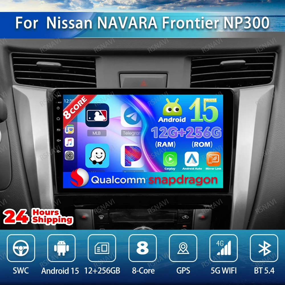 Radio de coche Android 15 para Nissan NAVARA Frontier NP300 2015 2016 2017 2018 QLED DSP AUTO BT Qualcomm estéreo 8 núcleos NO 2DIN RDS