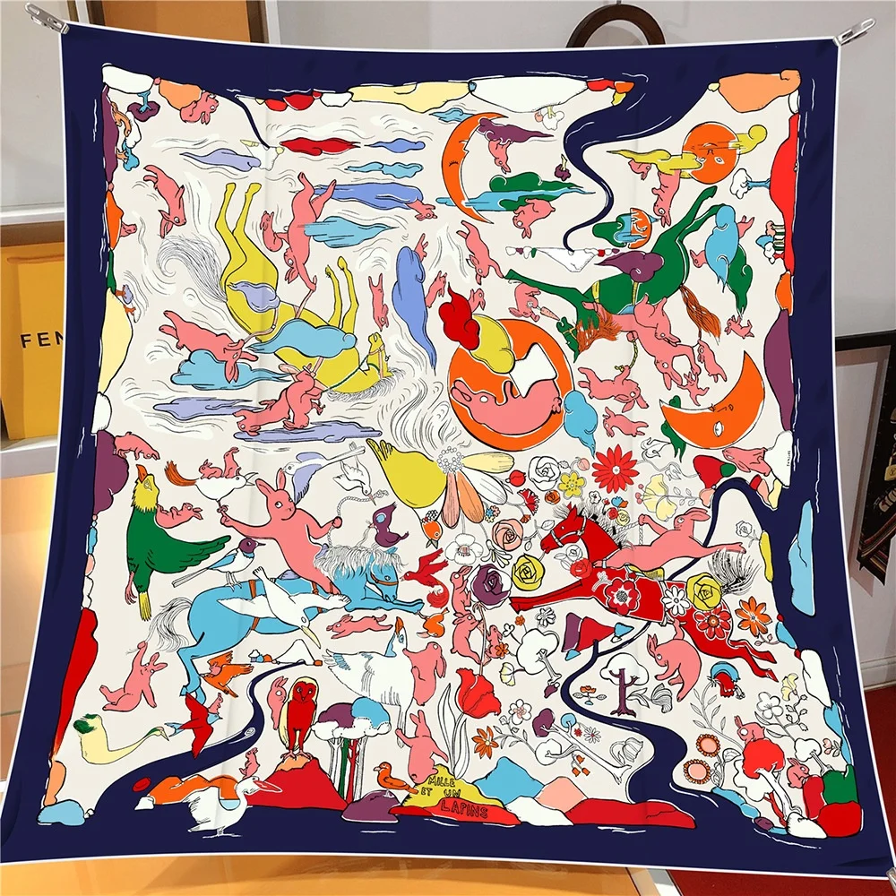 

Korean Style 90cm Large Size Rabbit Print Shawl Women's Wrap Chest Scarf Headscarf Fashionable Spring Autumn Polyester Fiber