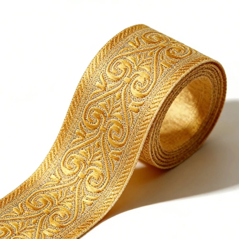 ZERZEEMOOY 49MM 10yard/lot Polyester Woven Jacquard Ribbon Light Gold Geometric Pattern For Curtain And Clothing Accessory