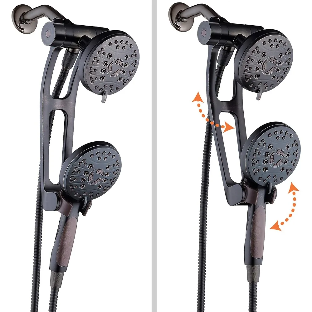 

High Pressure 48-mode Luxury 3-way Combo with Adjustable Extension Arm – Dual Rain & Handheld Shower Head – Extra Long 6 Foot St