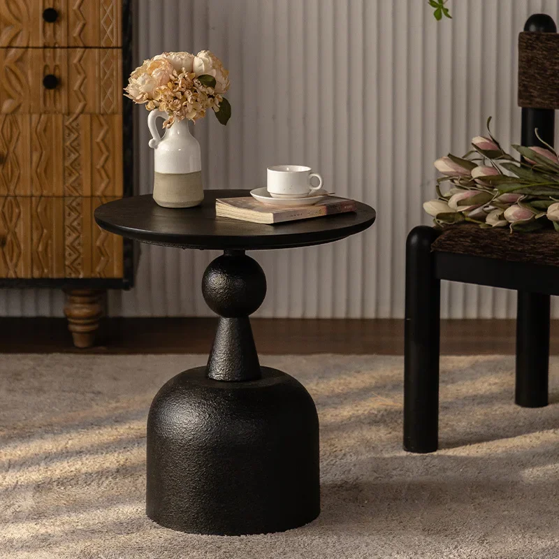 Middle ancient style black retro circular sofa edge table Creative Light Luxury Minimalist Small House Tea Table Table