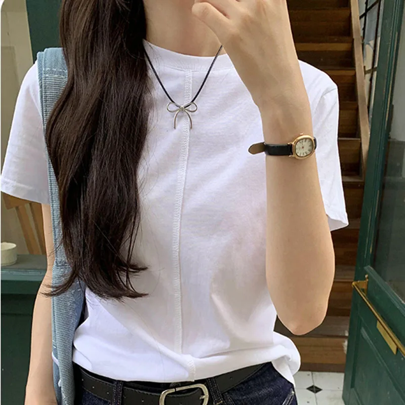 

White Cotton Short Sleeve T-shirt For Women Summer Korean Fashion Tops Mujer Basic O Neck Casual Tshirts Y2K Loose Woman Tees