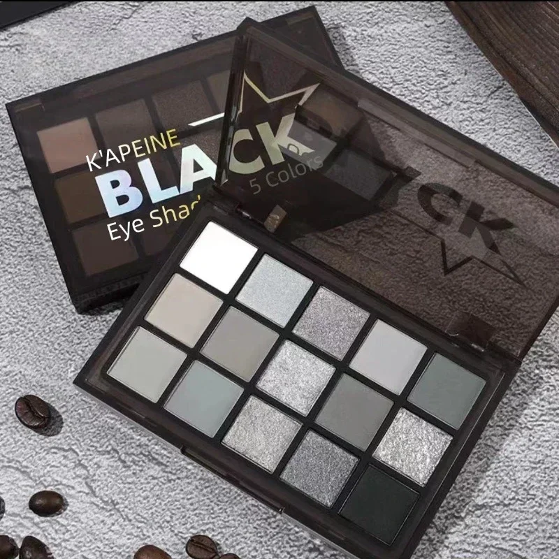 Black Smoky Eyeshadow Palette 15 สี Cool Toned Eye Shadow โลหะ Pearlescent Matte Silver Lasting Eye Pigment แต่งหน้า