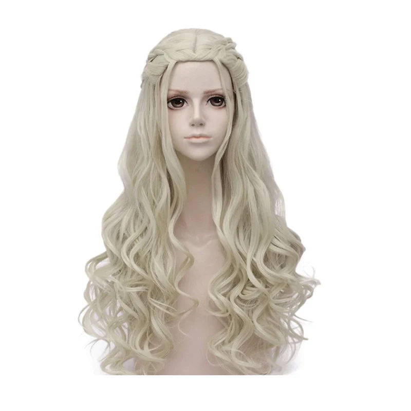 Women Blonde Cosplay Wig Synthetic Hair Wigs Long Curly Braided Costume Queen Wig Halloween Party Wig