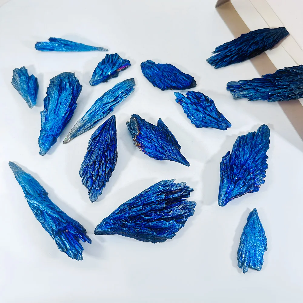 1PC Natural Black Tourmaline Electroplated Quartz Blue Minerals Blue Titanium Quartz Crystal Specimen Room Decor Peacock Feather