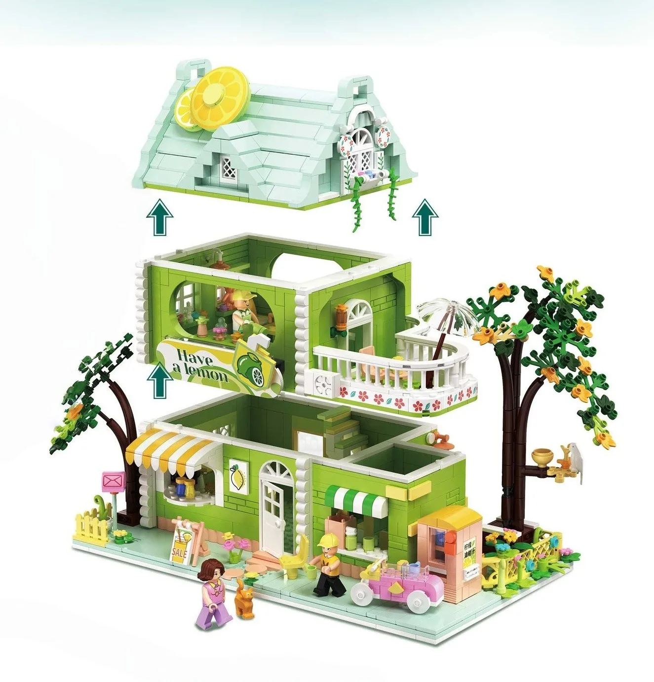 Mini House Building Model, Lemon Tea Shop, Chocolate Workshop, DIY Street View Building Blocks Toys Gift for Children Adults