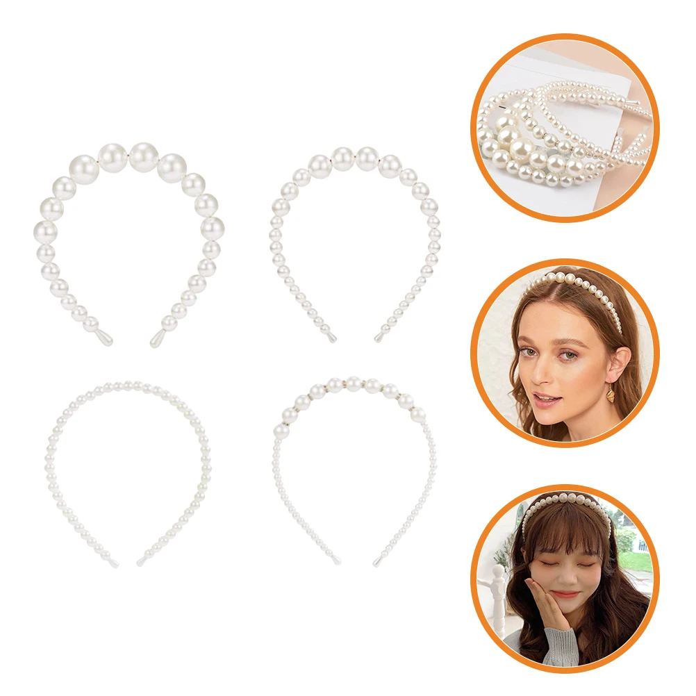 

4pcs Pearl Headband For Women Wedding Bridal Headpieces Hair Accessories Party Cosplay Halloween Christmas Carnival Bride