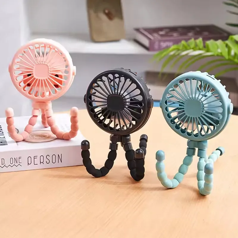 Mini Octopus Fan Baby Stroller Fan Hand Held USB Charging Bladeless Small Folding Fans Mini Silent Table Outdoor Cooler view 3