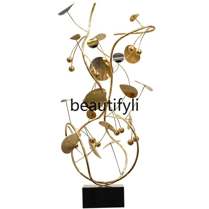 

Hotel lobby decoration model room light luxury living room entrance stainless steel metal ornament floor sculpture