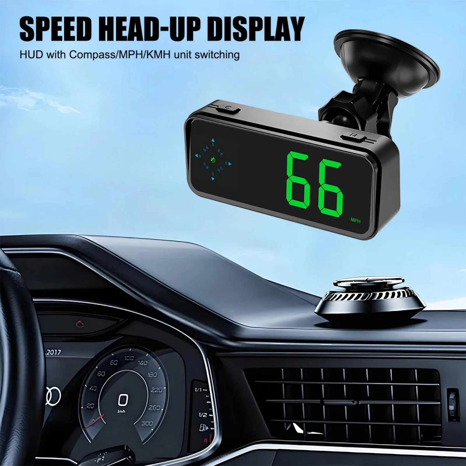 Car GPS HUD Head Up Display Digital Speedometer with Compass & Clock, 7 Color LED MPH/KMH GPS Speed Meter for All Vehicles