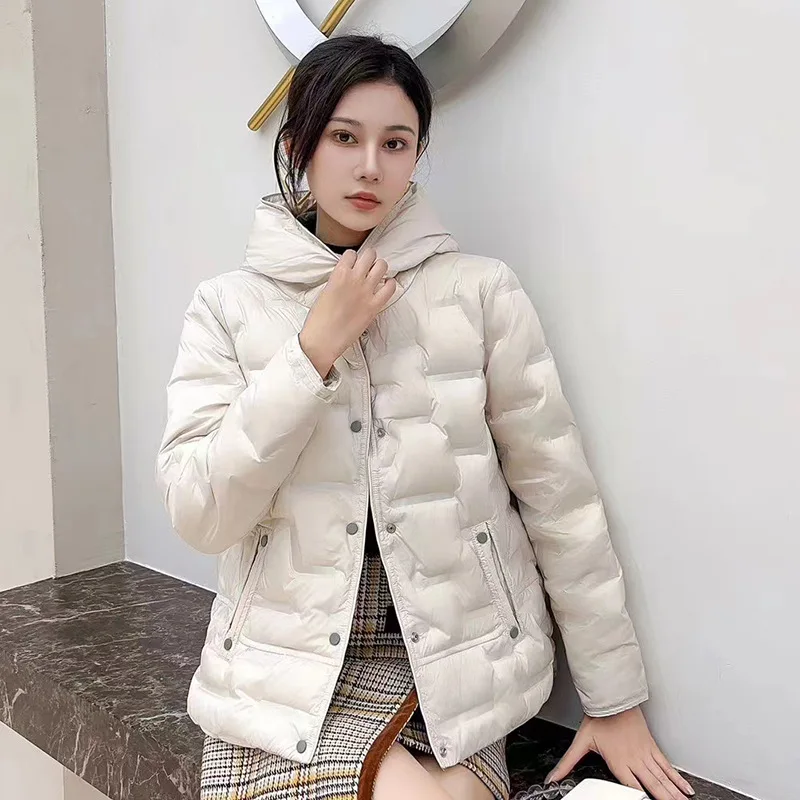 Hooded Short Down Jacket for Women, Casual Puffer Parka, Loose Coat, Winter Outwear, New Fashion, 2024