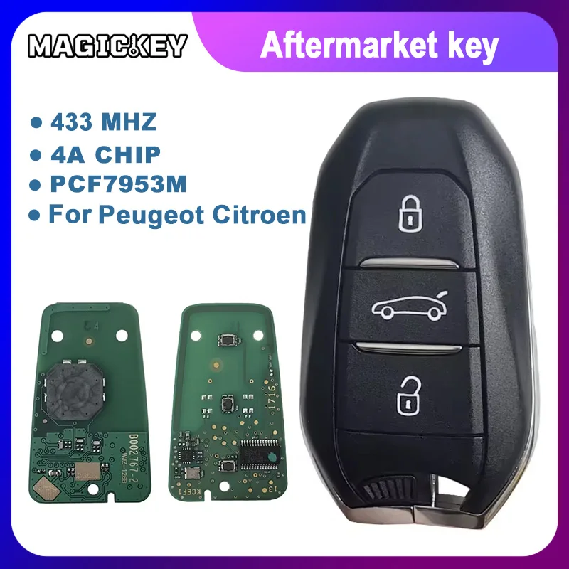

Smart Remote Car Key 3 Buttons 433MHZ PCF7953 4A Chip For Peugeot 208 308 3008 508 5008 Citroen C4 C4L DS4 DS5 Keyless Go