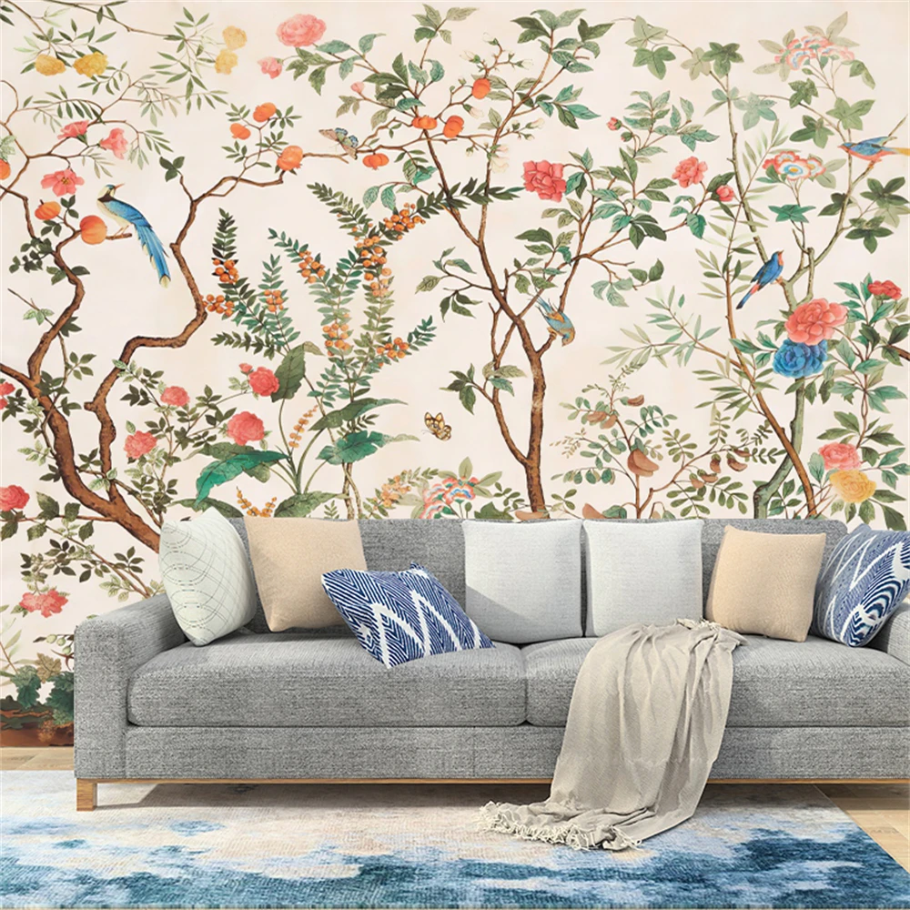 custom American rural flower bird wallpaper living room sofa TV background home decorations wall paper bedroom homestay 3d mural