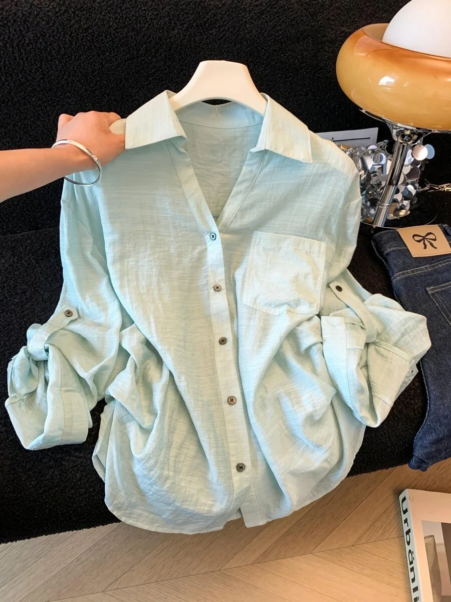 

Linen Shirt Women's Loose Long Sleeve Sun Protection Summer Air Conditioning Outerwear Thin Coat Comfortable Feeling