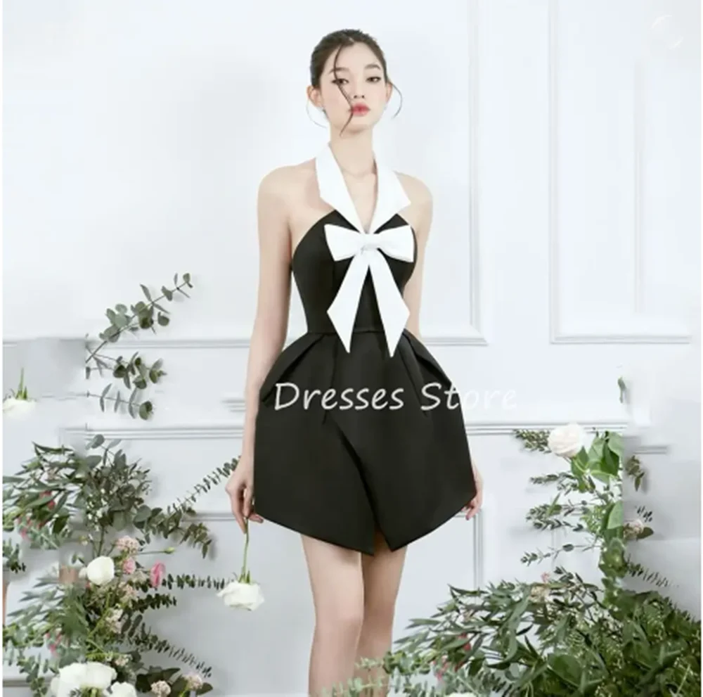 

Customized Black Flower Girl Dresses For Wedding Satin Knee Length Bow Simple Little Girl Bridesmaid Birthday Party Banquet Gown