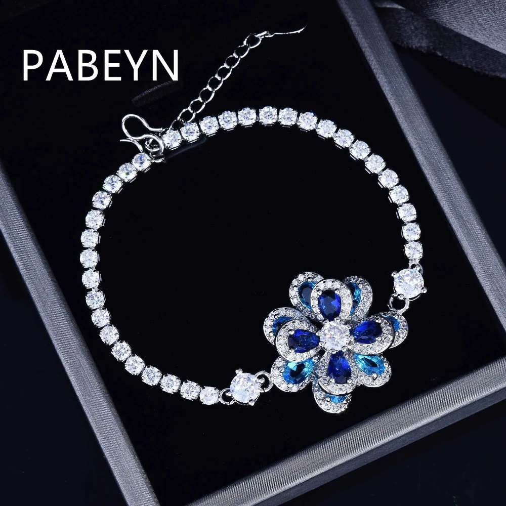 925 Sterling Silver Fashion Temperament Color Zircon Three-dimensional Camellia Necklace, Stud Earrings, Ring, Bracelet Set
