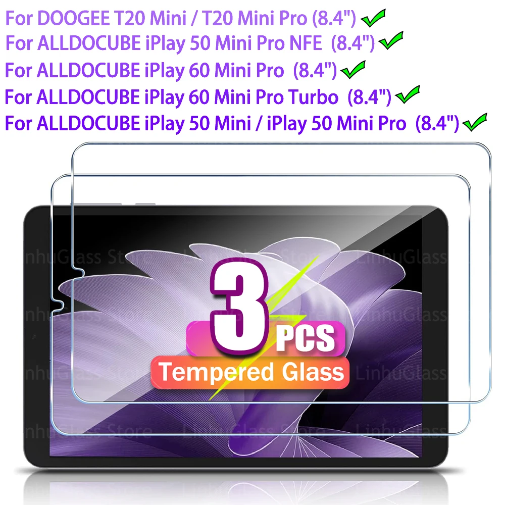 Protector de pantalla para ALLDOCUBE iPlay 60 MiNi Pro/Turbo/iPlay 50 Mini/Mini Pro NFE, película templada de 8,4 pulgadas, DOOGEE T20 Mini/Mini Pro
