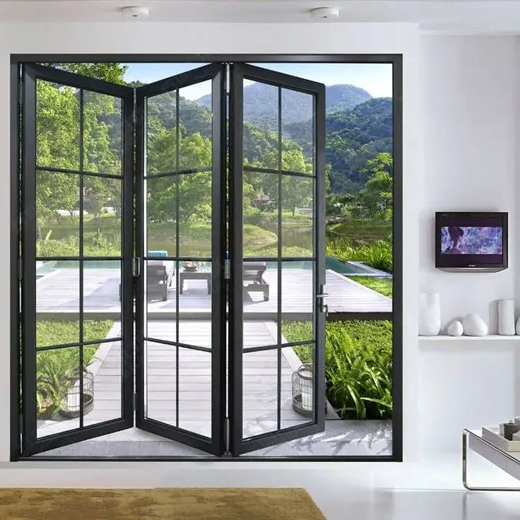 Windproof Bi-fold Doors Aluminum Glazing Double Glass Panels Low E Folding Door Aluminum Windproof for Houses