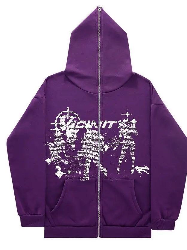 2024 New Spring and Autumn Zipper Hoodie Vicity Retro Hip Hop Cardigan Hoodie