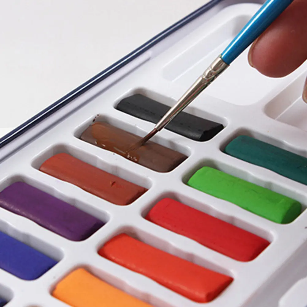 18-Color Watercolor Paint Set with Solid Cake Palette, Portable Metal Box, Brush Included for Travel & Sketching