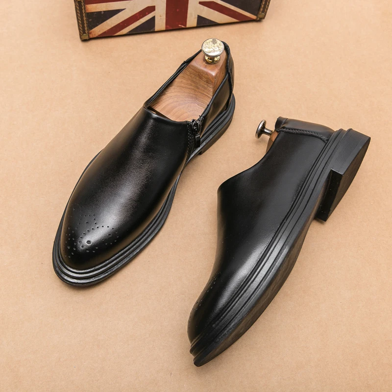 

Business Formal Black Slip-On Leather Shoes Mens Fashion Casual Dress Shoes Classic Italian Formal Oxford Shoes For Men Loafers