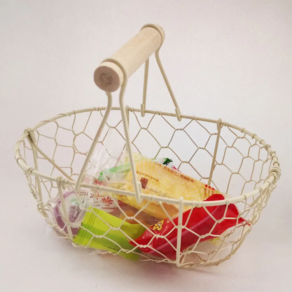 Aufbewahrungskorb aus Eisen mit Holzgriff, Brotkorb, Aufbewahrung von Lebensmitteln, Fotografie-Requisiten für Küchenorganisator, Obst, Brot, Snacks