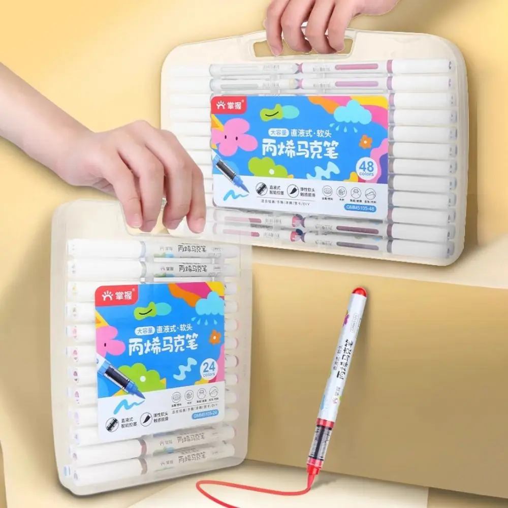 

12/24/36/48 цветов акриловый маркер с мягким наконечником, прямая ручка жидкого цвета, быстросохнущая, гладкая, для письма, акварельная ручка для рисования