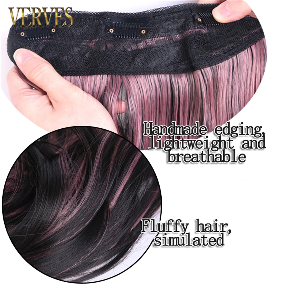 VERVES U-shaped Hair Extension Synthetic Hair Long Wavy Clip In Hair Extensions Hair Pieces For Women Ombre Grey Pink