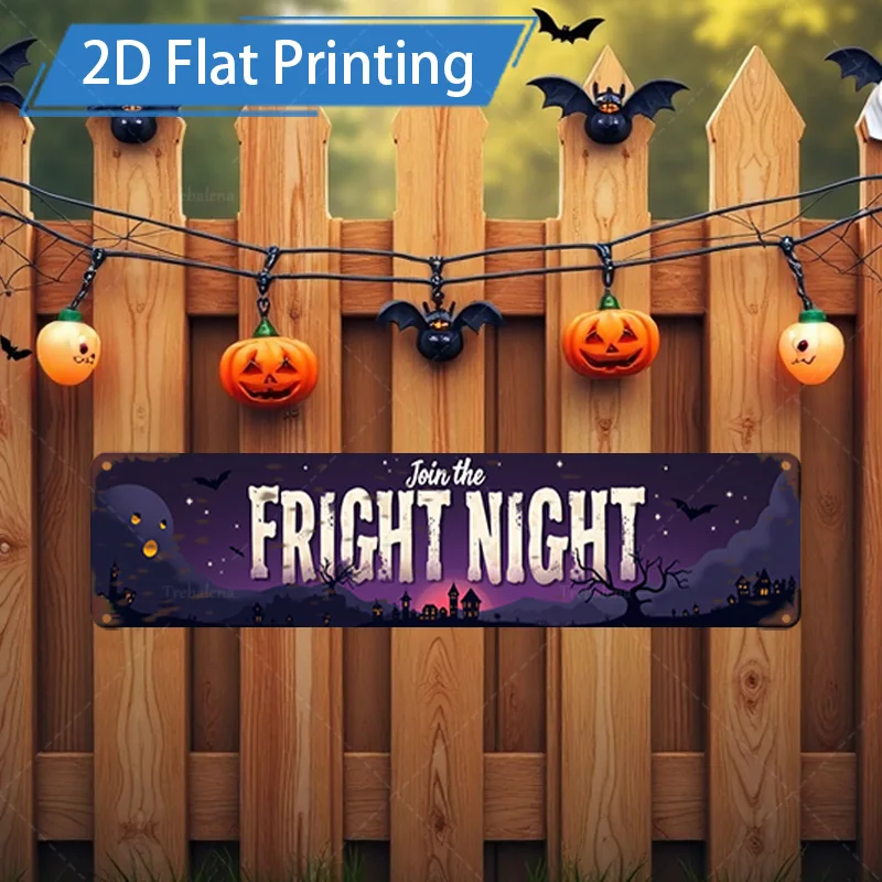 قطعة واحدة من لافتة معدنية، لافتة ليلية خفافة للهالوين مقاس 4 × 16 بوصة - ديكور خفاش اليقطين المخيف لحفلة المنزل المسكون