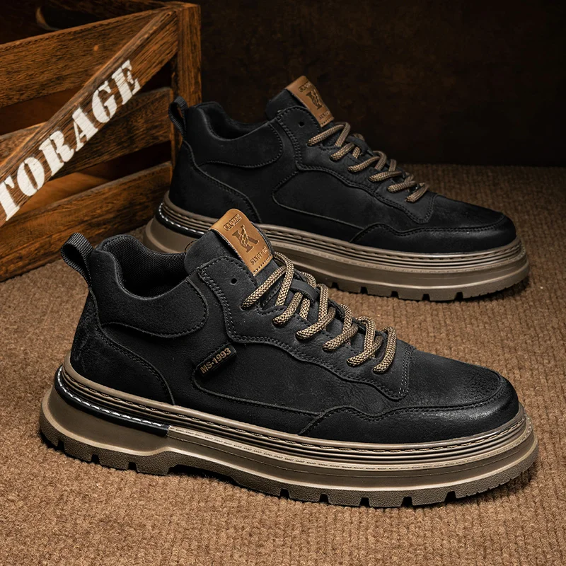 

Big Yellow Boots High-Top Boots: Autumn Men's Genuine Leather Shoes, 2024 New Inner Height-Increasing Stylish Thickened Sole Wor